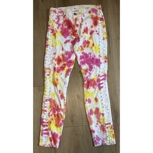 True Religion Women's Halle Mid Rise Super Skinny Tie Dye Crop Full Lace Up - 25